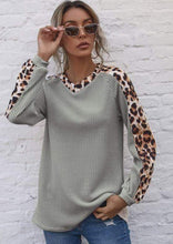 Load image into Gallery viewer, Leopard Panel Waffle Knit V Neck Sweater
