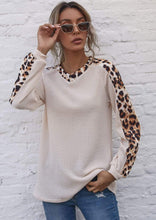 Load image into Gallery viewer, Leopard Panel Waffle Knit V Neck Sweater
