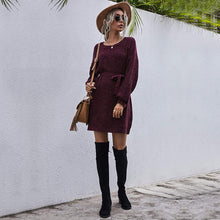 Load image into Gallery viewer, Textured Tie Waist Sweater Dress
