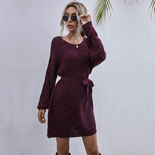 Load image into Gallery viewer, Textured Tie Waist Sweater Dress
