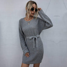 Load image into Gallery viewer, Textured Tie Waist Sweater Dress
