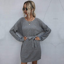 Load image into Gallery viewer, Textured Tie Waist Sweater Dress
