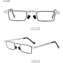 Load image into Gallery viewer, Anti-Light Reading Glasses Metal Foldable Presbyopia Eyewear With Case Thin Magnifying Glasses  Safety Glasses With Clear Anti Fog Scratch Resistant Wrap-Around Lenses No-Slip Grips Glasses For Men Women+3+3.5+4

