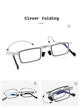 Load image into Gallery viewer, Anti-Light Reading Glasses Metal Foldable Presbyopia Eyewear With Case Thin Magnifying Glasses  Safety Glasses With Clear Anti Fog Scratch Resistant Wrap-Around Lenses No-Slip Grips Glasses For Men Women+3+3.5+4
