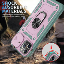 Load image into Gallery viewer, Armor Shockproof Phone Case For iPhone 13 12 11 Pro Max X XR XS Max 11 13 Pro Magnetic Ring Stand Holder Back Cover Slide Camera Cover &amp; Kickstand Built-in 360° Rotate Ring Stand Magnetic Cover Case
