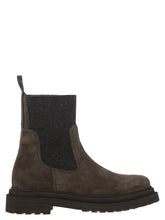 Load image into Gallery viewer, Brunello Cucinelli Women Suede Boot With Knitted Insert And Precious Loop Detail
