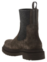 Load image into Gallery viewer, Brunello Cucinelli Women Suede Boot With Knitted Insert And Precious Loop Detail
