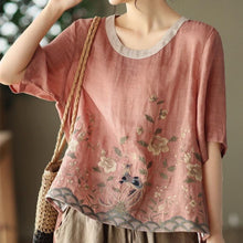 Load image into Gallery viewer, Art Retro Embroidery Top Colored Round Neck Pullover
