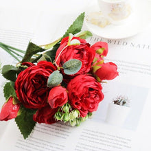 Load image into Gallery viewer, Artificial Roses Flowers Bundle Of Beautiful Silk Peony Bouquet For Home Wedding Party Scrapbook Decoration Accessories         Artificial Rose Flowers Bouquet Silk Flowers Rose for Home Bridal Wedding Party Festival Decor
