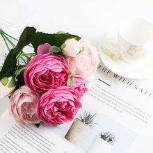 Load image into Gallery viewer, Artificial Roses Flowers Bundle Of Beautiful Silk Peony Bouquet For Home Wedding Party Scrapbook Decoration Accessories         Artificial Rose Flowers Bouquet Silk Flowers Rose for Home Bridal Wedding Party Festival Decor
