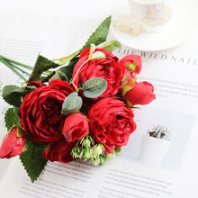 Load image into Gallery viewer, Artificial Roses Flowers Bundle Of Beautiful Silk Peony Bouquet For Home Wedding Party Scrapbook Decoration Accessories         Artificial Rose Flowers Bouquet Silk Flowers Rose for Home Bridal Wedding Party Festival Decor

