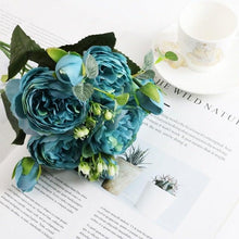 Load image into Gallery viewer, Artificial Roses Flowers Bundle Of Beautiful Silk Peony Bouquet For Home Wedding Party Scrapbook Decoration Accessories         Artificial Rose Flowers Bouquet Silk Flowers Rose for Home Bridal Wedding Party Festival Decor

