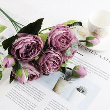 Load image into Gallery viewer, Artificial Roses Flowers Bundle Of Beautiful Silk Peony Bouquet For Home Wedding Party Scrapbook Decoration Accessories         Artificial Rose Flowers Bouquet Silk Flowers Rose for Home Bridal Wedding Party Festival Decor
