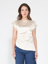Load image into Gallery viewer, Asymmetrical side pleats short sleeve top
