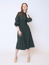 Load image into Gallery viewer, Gracia Ruched Puff Sleeve &amp; Waist A Line Midi Dress D33917
