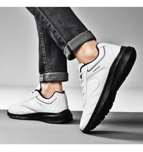 Load image into Gallery viewer, Autumn Mens Fashion White Sneakers Light Sport Shoes Black Leather Running Spring Winter Warm Soft Shoes Athletic Road Running Casual Lace Up Comfort Sports Fashion Sneakers
