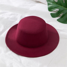 Load image into Gallery viewer, Autumn Winter Polyester Flat Top Hat For Women's Luxury Wide Fedora Hat Jazz Cap Classic Wide Hat Women Comfortable Elegant Hat For Summer Classic Design
