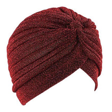 Load image into Gallery viewer, Autumn Winter Warm Headwear Soft Shine Silver Gold Lightweight Knot Twist Turban Headbands Cap Casual Streetwear Hats For Women

