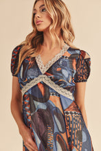 Load image into Gallery viewer, Lace Detail Slit Geometric Print Short Sleeve Comfortable Maxi Dress For Women, Elegant Lace, Alluring Slit, Sophisticated Geometric Print for Casual &amp; Dressy Occasions
