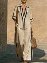Load image into Gallery viewer, Women’s Color Block Shirt and Wide-Leg Pants Set
