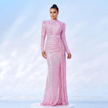 Load image into Gallery viewer, Long Sleeve Round Neck Sexy Slim Long Sequined Banquet Dress
