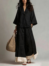 Load image into Gallery viewer, Women's Cotton-Linen V-Neck 3/4 Sleeve Shirt &amp; Wide-Leg Pants Set

