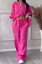 Load image into Gallery viewer, Wide-Leg Pants &amp; Lace-Up Top Two-Piece Set – Solid Color, 12 Colors S–5XL
