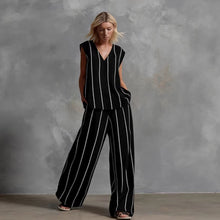 Load image into Gallery viewer, Women’s Sleeveless Striped Top and Full-Length Pants Set
