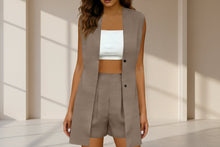 Load image into Gallery viewer, Women's V-Neck Sleeveless Vest Jacket &amp; Shorts Set – Elegant Commuter Style
