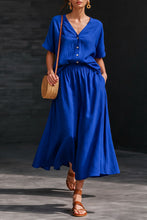 Load image into Gallery viewer, Women's V-Neck Button-Up Top &amp; Long Skirt Set
