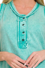 Load image into Gallery viewer, Zenana Washed Half-Button Raw Edge Sleeveless Henley Top
