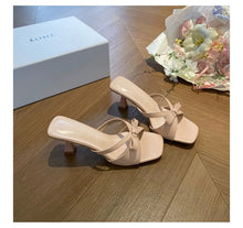 Load image into Gallery viewer, Bow Tie Square Toe Stiletto Heels – High Heel Summer Pumps

