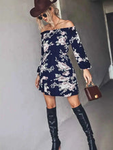 Load image into Gallery viewer, Off-Shoulder Floral Print : Long Sleeve Mini Dress
