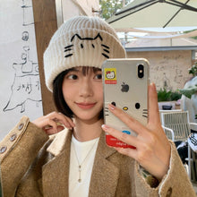 Load image into Gallery viewer, Women’s Cute Cat Line Design Knitted Hat – Warm Fall &amp; Winter Beanie

