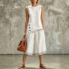 Load image into Gallery viewer, Women's Tank Top &amp; Wide-Leg Pants Set – Side Split, Pockets, Buttons
