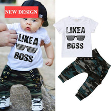 Load image into Gallery viewer, Baby Hip Hop Short Sleeve Summer Toddler Infant Like A Boss Letter Tops T-shirt  and Pants Outfits 2Pcs Ste For Boys
