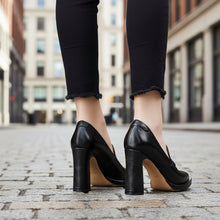 Load image into Gallery viewer, Women's Retro Chunky Heel Pointed Toe Pumps – Slip-On Office Heels
