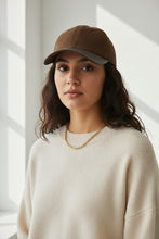 Load image into Gallery viewer, Women's Retro Suede Patchwork Baseball Cap – Leather Brim Dome Crown
