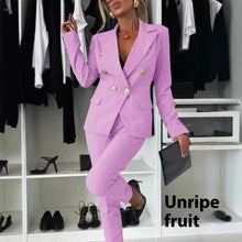 Load image into Gallery viewer, Double-Breasted Lapel Blazer &amp; Zip-Up Trousers Suit
