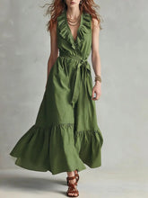 Load image into Gallery viewer, Women's V-Neck Sleeveless Lace-Up Panelled Maxi Dress – Wide Flare
