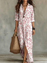 Load image into Gallery viewer, Digital Print Lapel Midi Shirt Dress – 5 Colors, S–3XL
