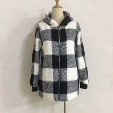 Load image into Gallery viewer, Plaid Hooded Zip-Up Oversized Jacket — Women’s Winter Commute Coat
