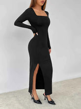 Load image into Gallery viewer, Square Neck Long Sleeve Slit : Bodycon Maxi Dress

