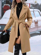 Load image into Gallery viewer, Womens Winter Coat Trend Lapel Double-breasted Trench Coat With Belt Winter Fashion Solid Color Long Jacket Outwear Women Clothing Notched Lapel Collar Double Breasted Pea Coat Winter Wool Blend Over Coats Long Jackets
