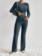 Load image into Gallery viewer, Women's Twist-Front Crop Top &amp; Wide-Leg Ribbed Knit Set – 3 Colors

