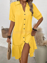 Load image into Gallery viewer, Women's Puff Sleeve Ruffled Hem Mini Dress – Solid Color
