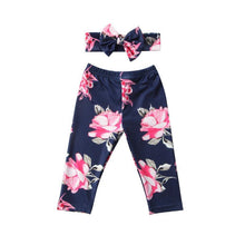 Load image into Gallery viewer, Luxury Modern Girls Summer Floral Baby Girls Pant with Headband Newborn Kid Girls Floral Bottoms Long Pants Trousers  In Flower Design  For Girls With Bow
