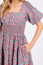 Load image into Gallery viewer, New Summer Smocked Floral Square Neck Puff Sleeve Midi Dress – Vintage-Inspired, Feminine, Trendy, Romantic, and Flattering Fit
