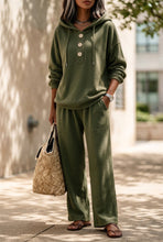 Load image into Gallery viewer, Women's Button-Neck Hoodie &amp; Wide-Leg Pants Set
