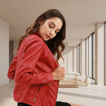 Load image into Gallery viewer, Women’s Classic Leather Jacket – Chic Streetwear Outerwear
